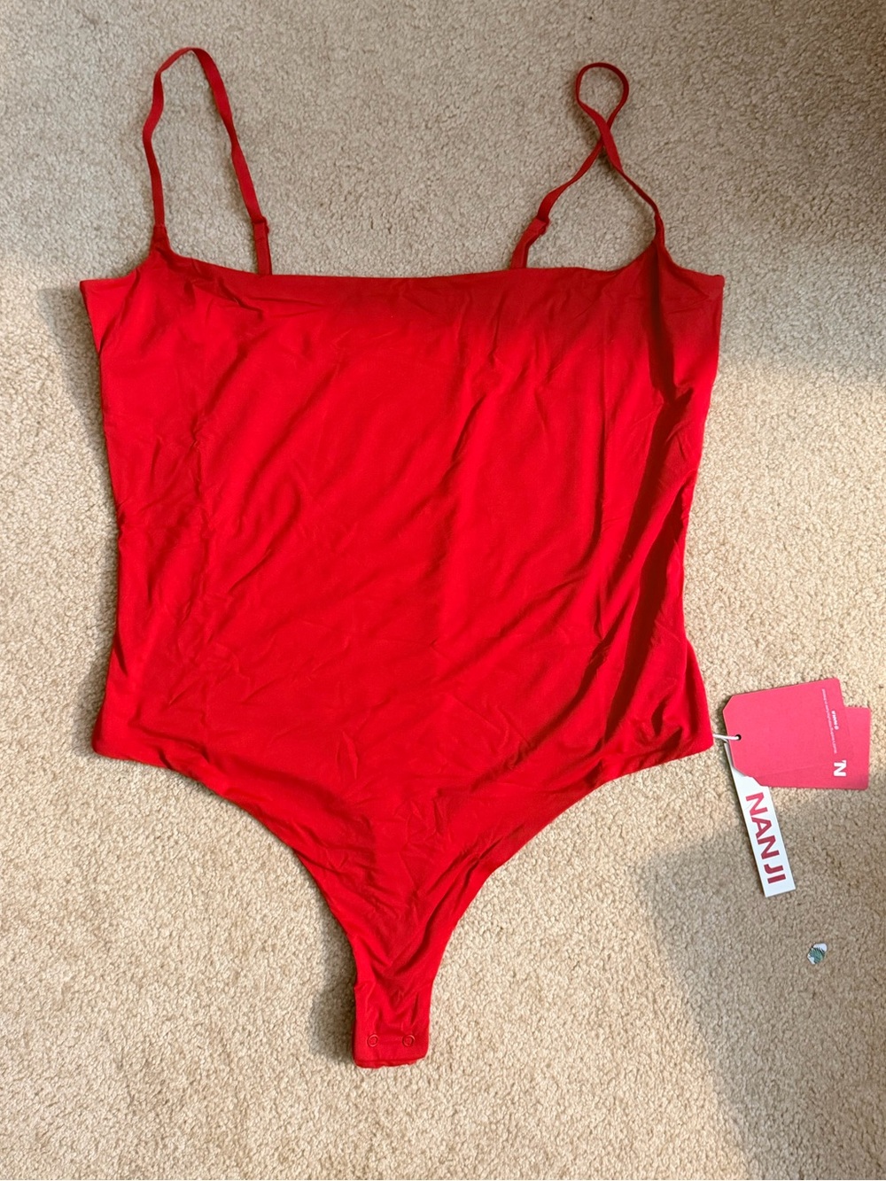NanJi Red Spaghetti-Strap Bodysuit
